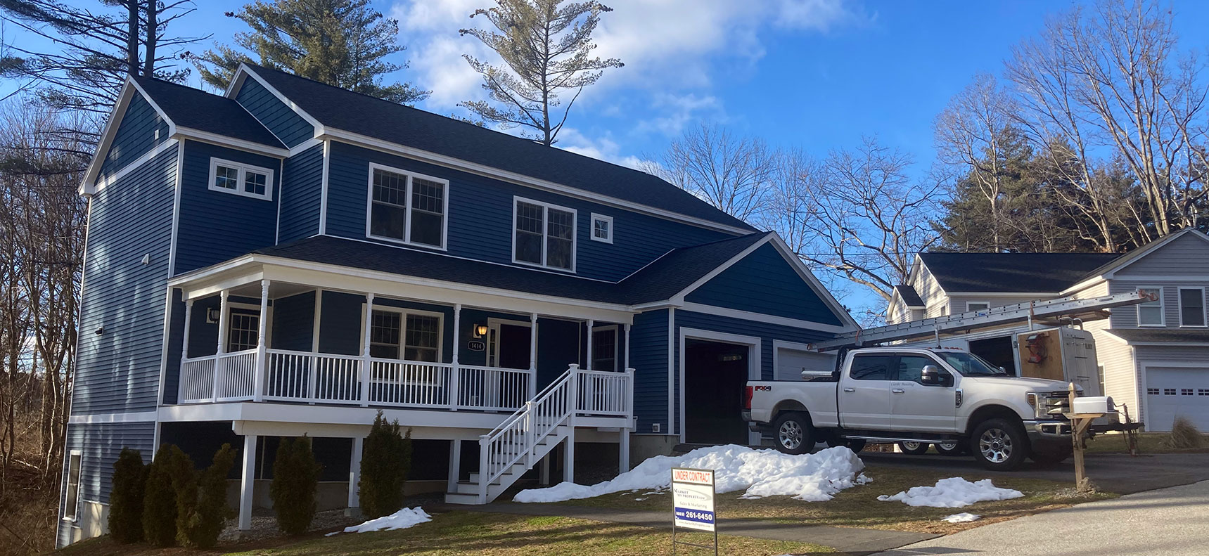 blue siding on new built home in NH